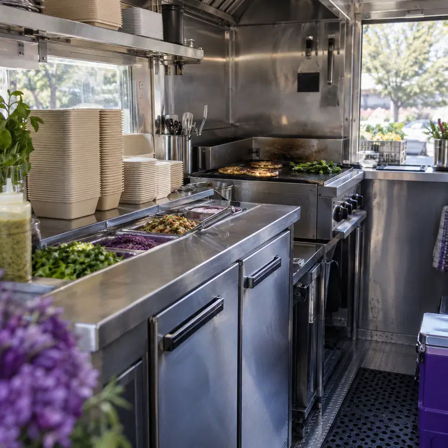 Illustration of mobile food businesses equipment and workspace
